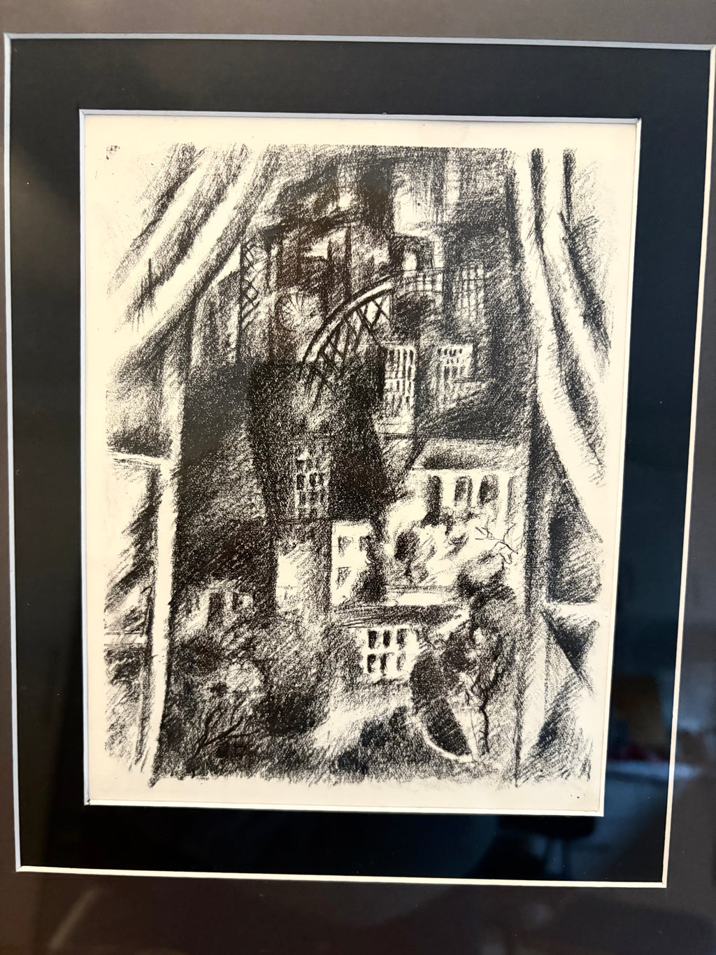 1928 authentic antique Art Deco lithographic print, Robert Delaunay, Paris, framed art, window