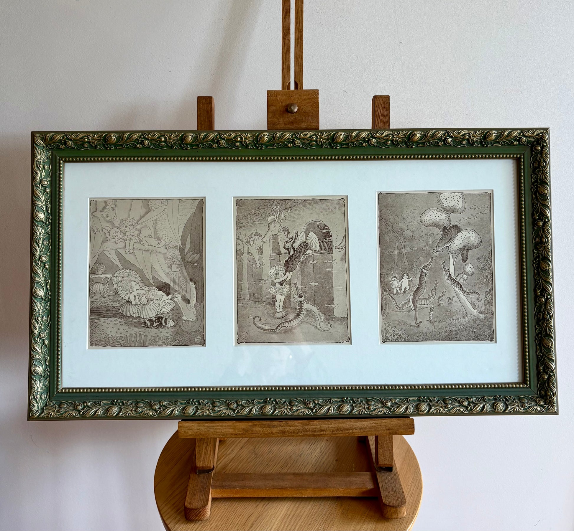 1948 Vintage prints, trio, May Gibbs, Snugglepot & Cuddlepie, framed art, gum nut babies