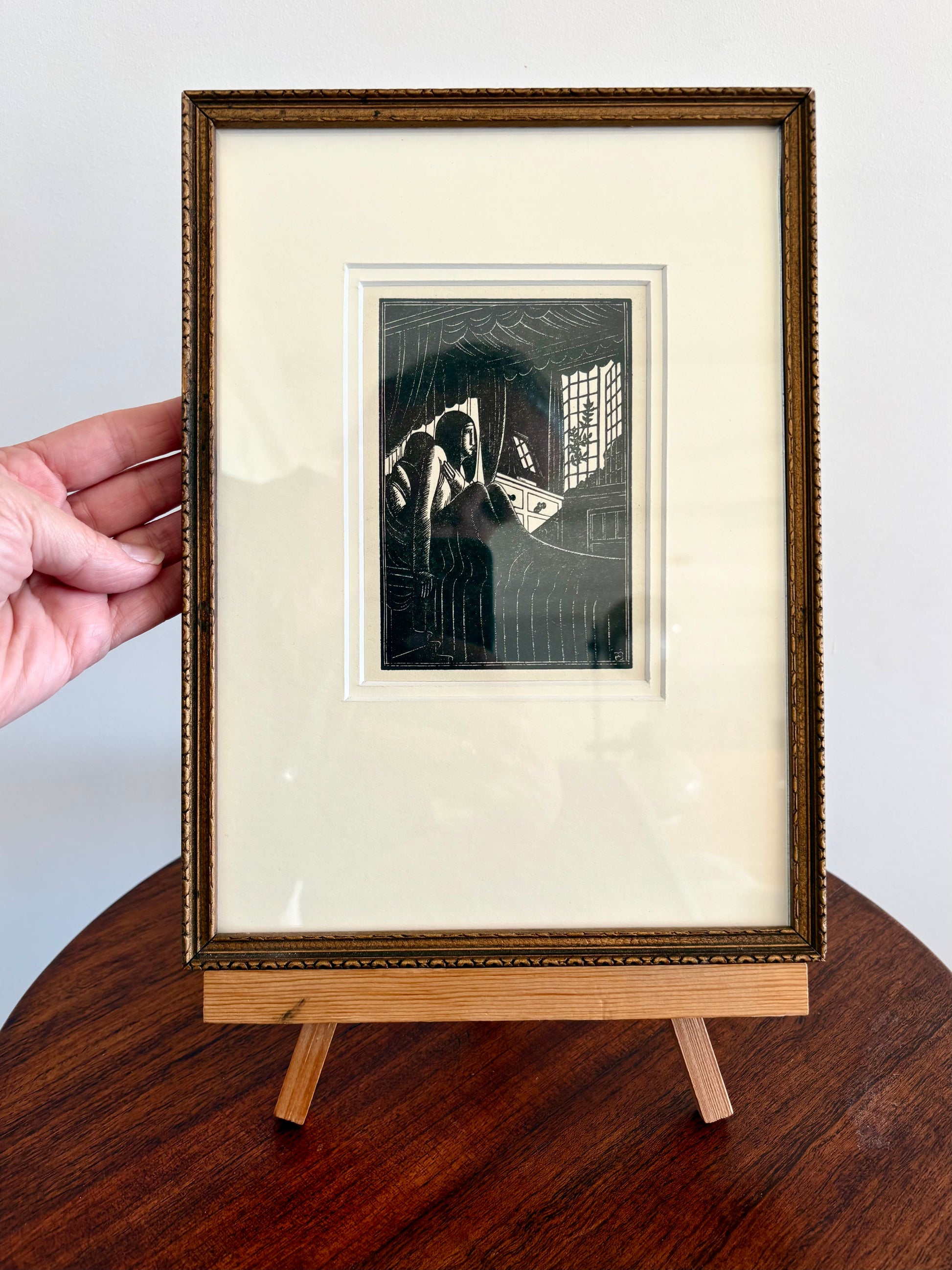 1925 Antique print, “Autumn Midnight”, Eric Gill, framed artwork