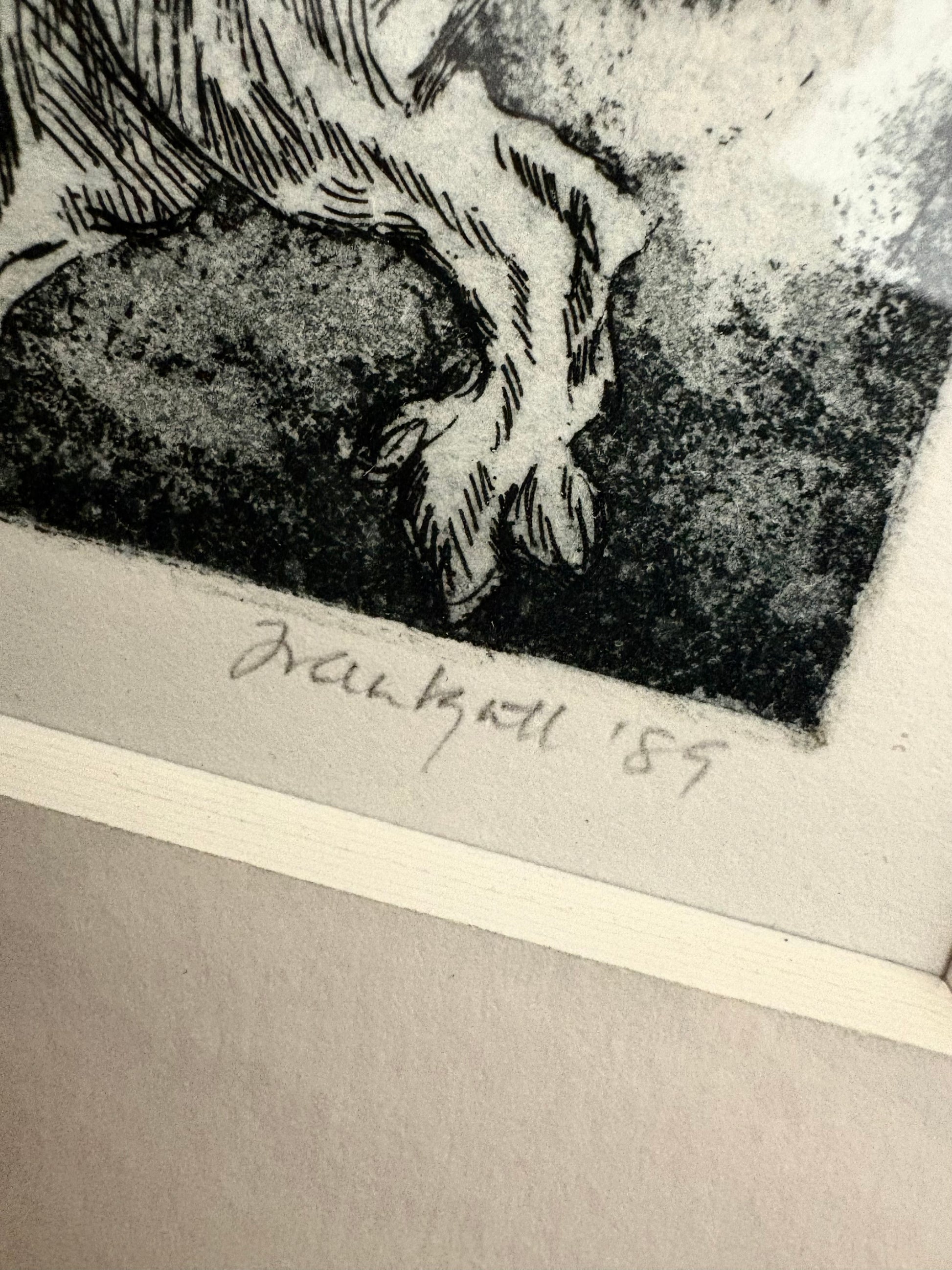 Original Etching, edition 6/20, signed, “Devil”, framed vintage art