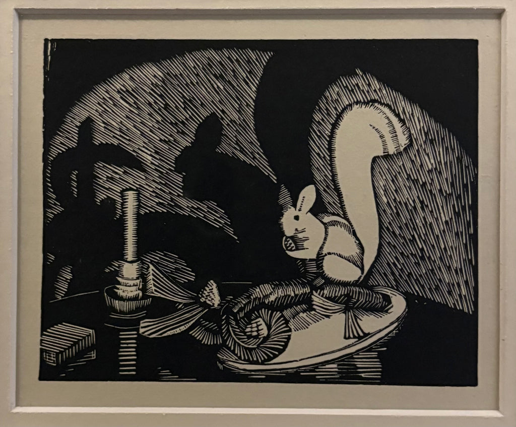 1933 Ethel Spowers print, Squirrel, after the linocut, framed vintage art