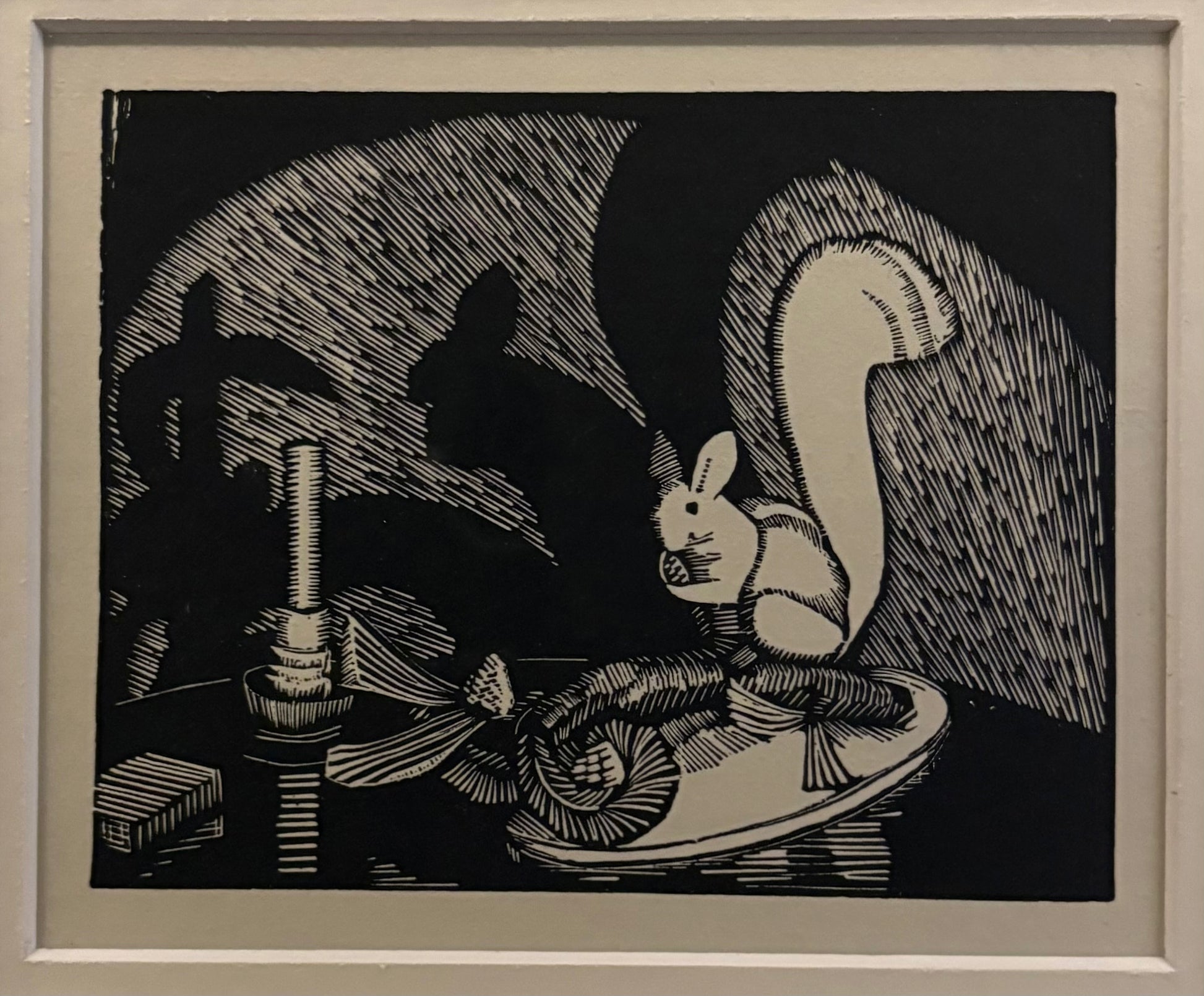 1933 Ethel Spowers print, Squirrel, after the linocut, framed vintage art