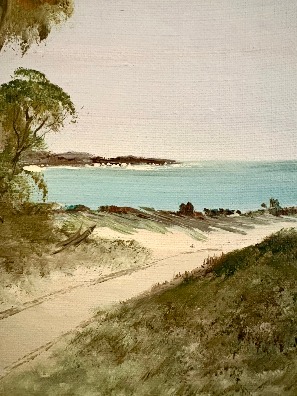 Original Australian landscape painting, vintage framed art, beach