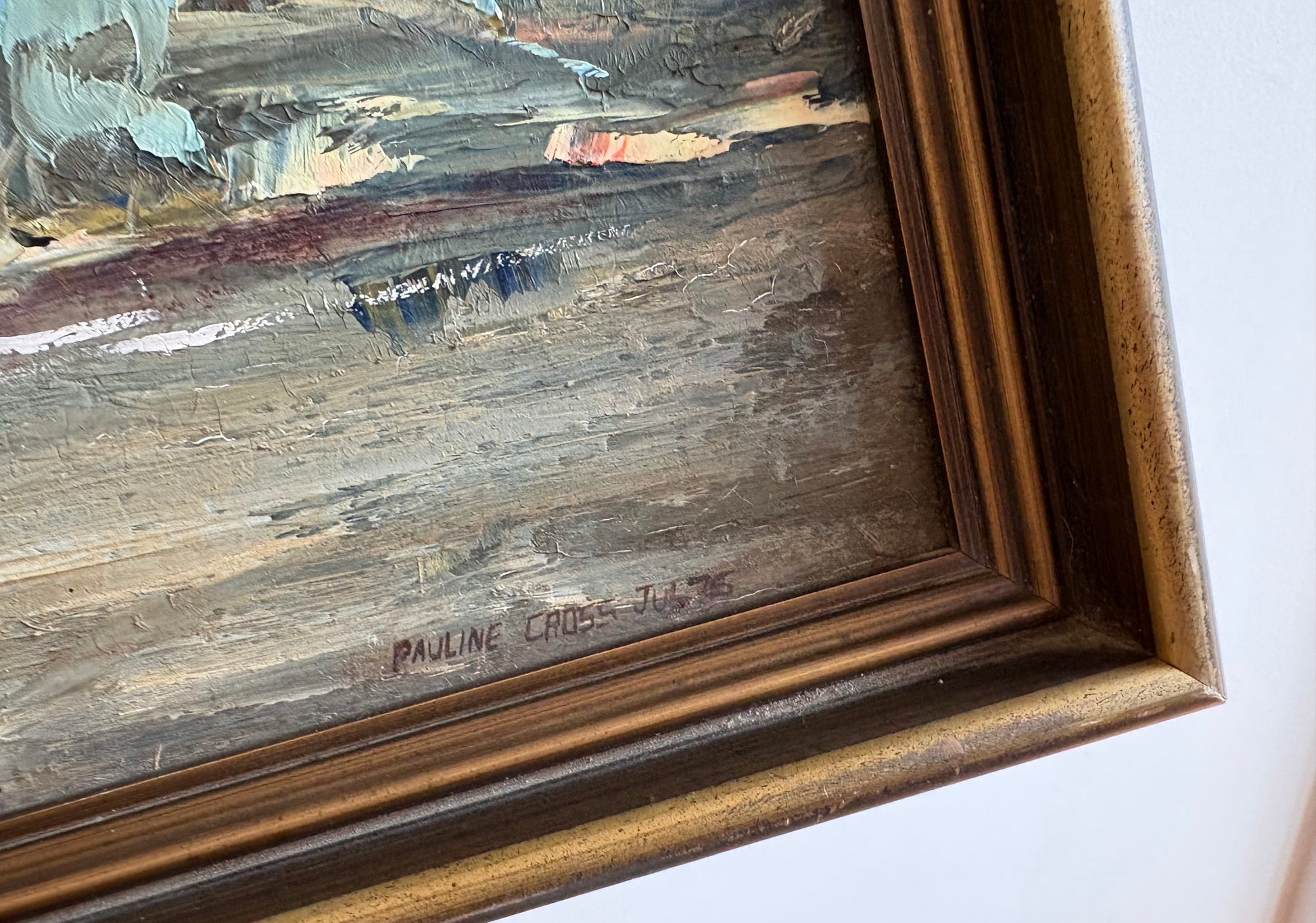 Warandyte original oil painting on board, Pauline Cross, framed vintage art