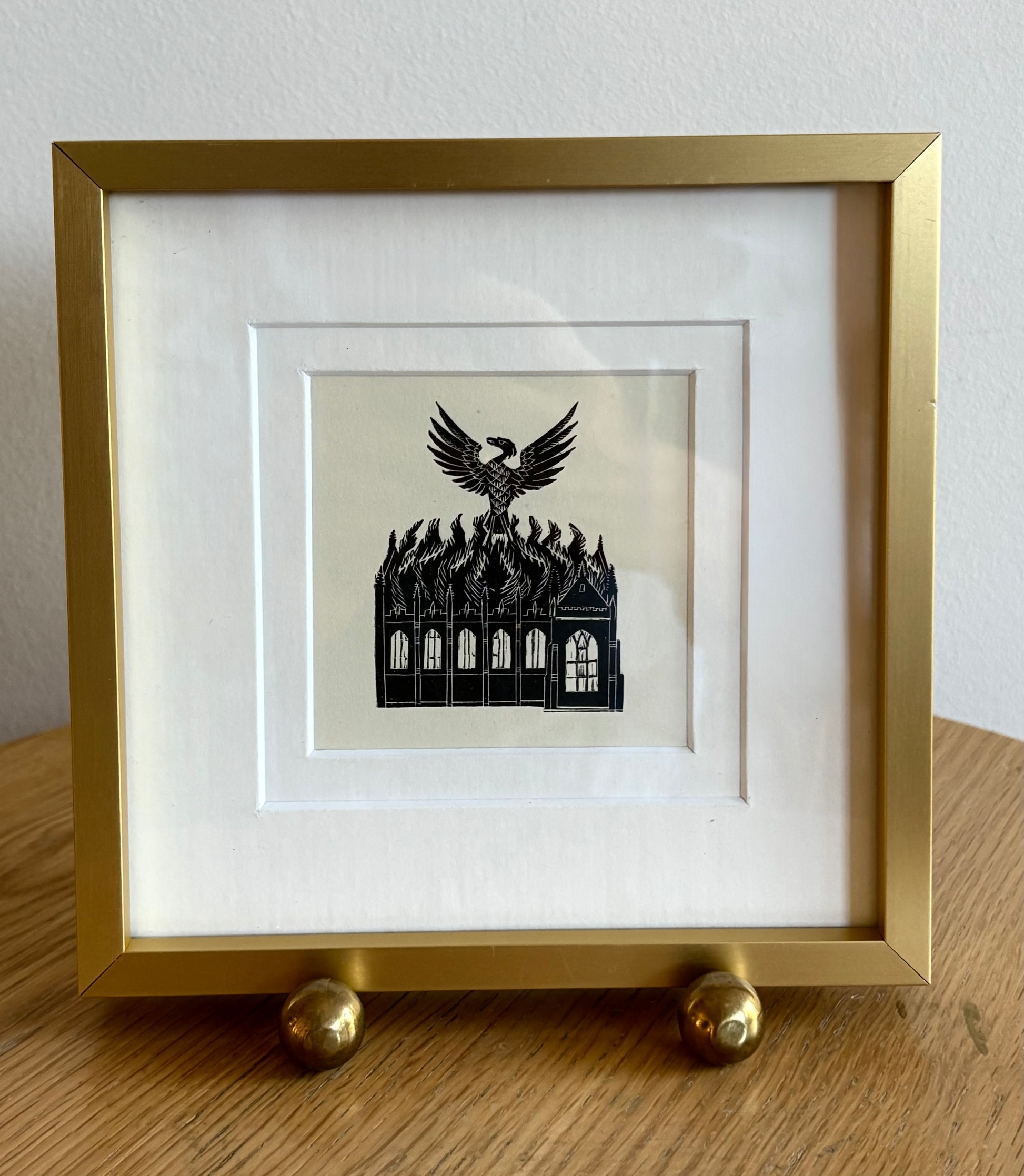 Original Helen Ogilvie woodblock print "Phoenix", framed art, Australian artwork