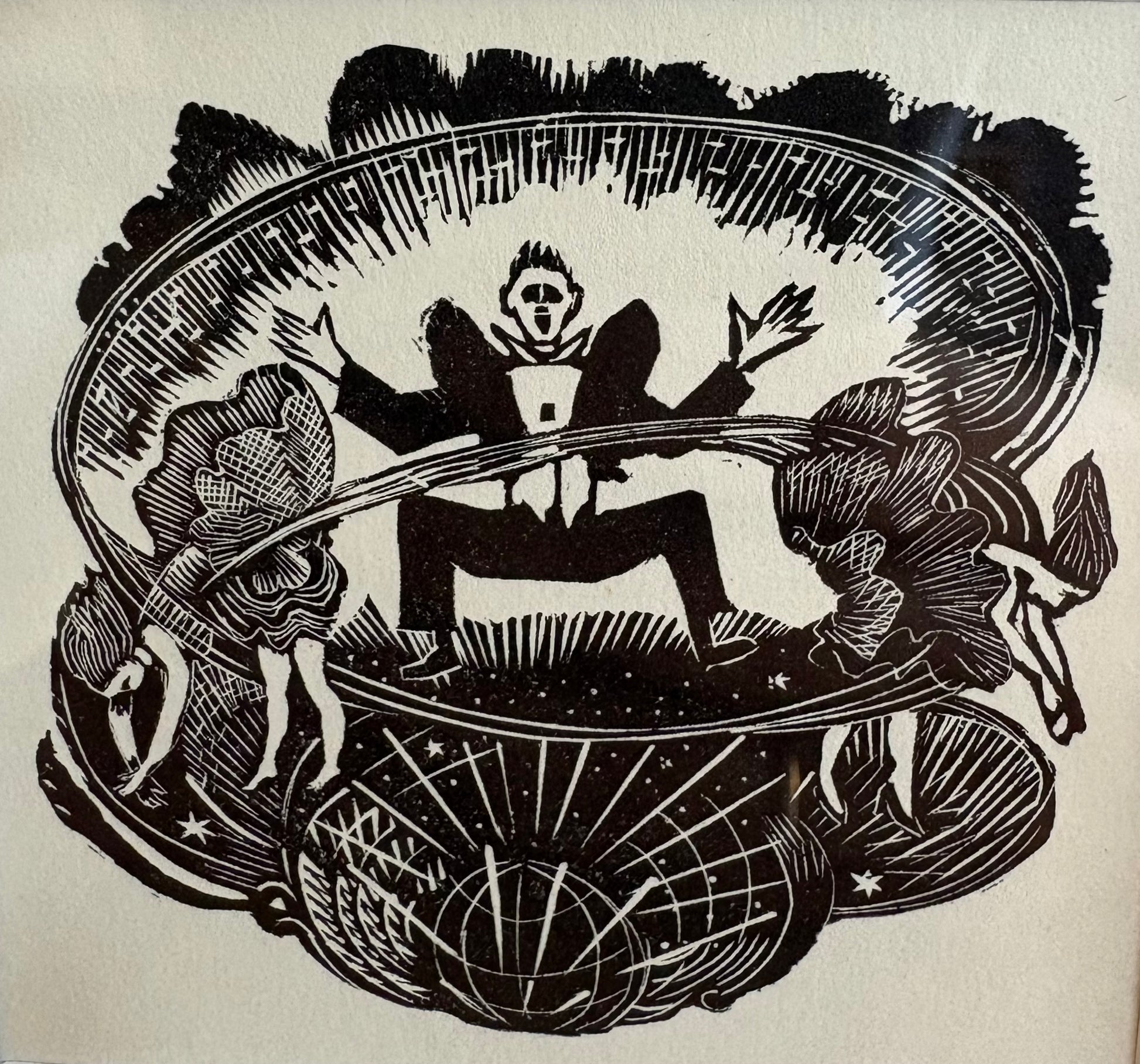 Original Helen Ogilvie woodblock print "Circus", framed art, Australian artwork