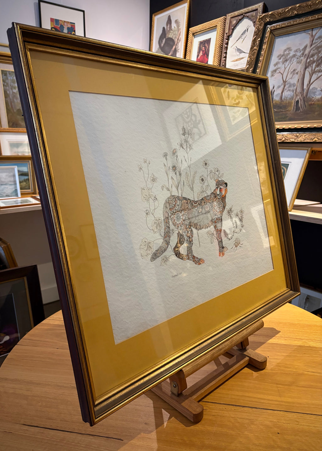 Original 1973 Jane Stapleford drawing with ink wash, fantasy, retro framed art