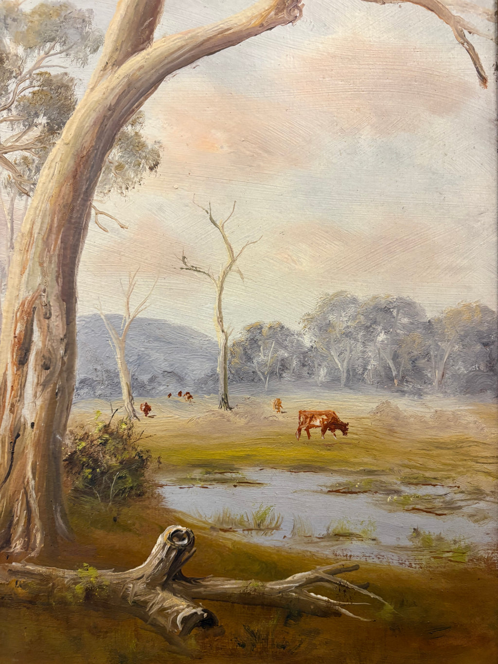 Large antique original oil painting, John Norton, Australian landscape, gilt frame