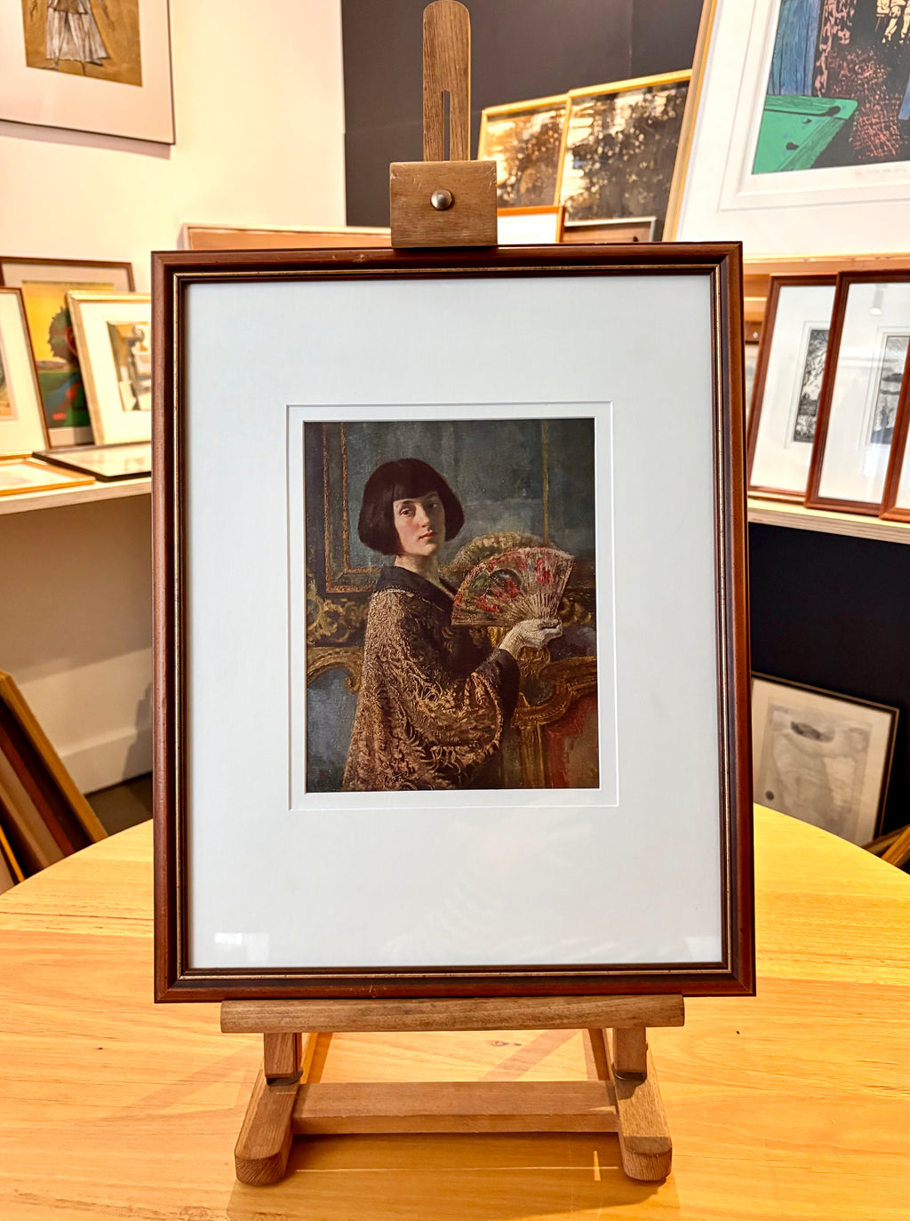 Vintage print, Gerald Brockhurst, “The Fan”, framed art