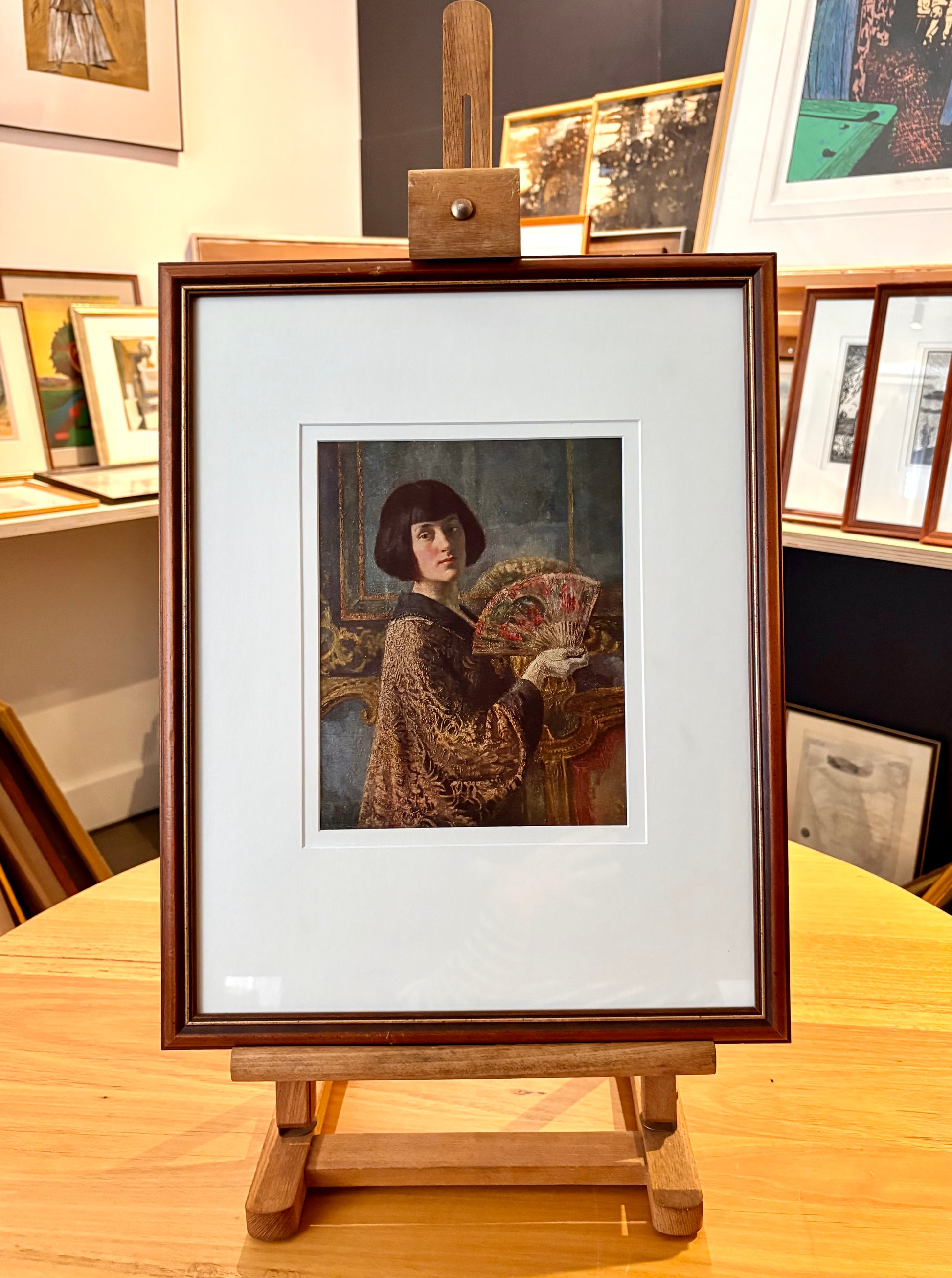 Vintage print, Gerald Brockhurst, “The Fan”, framed art