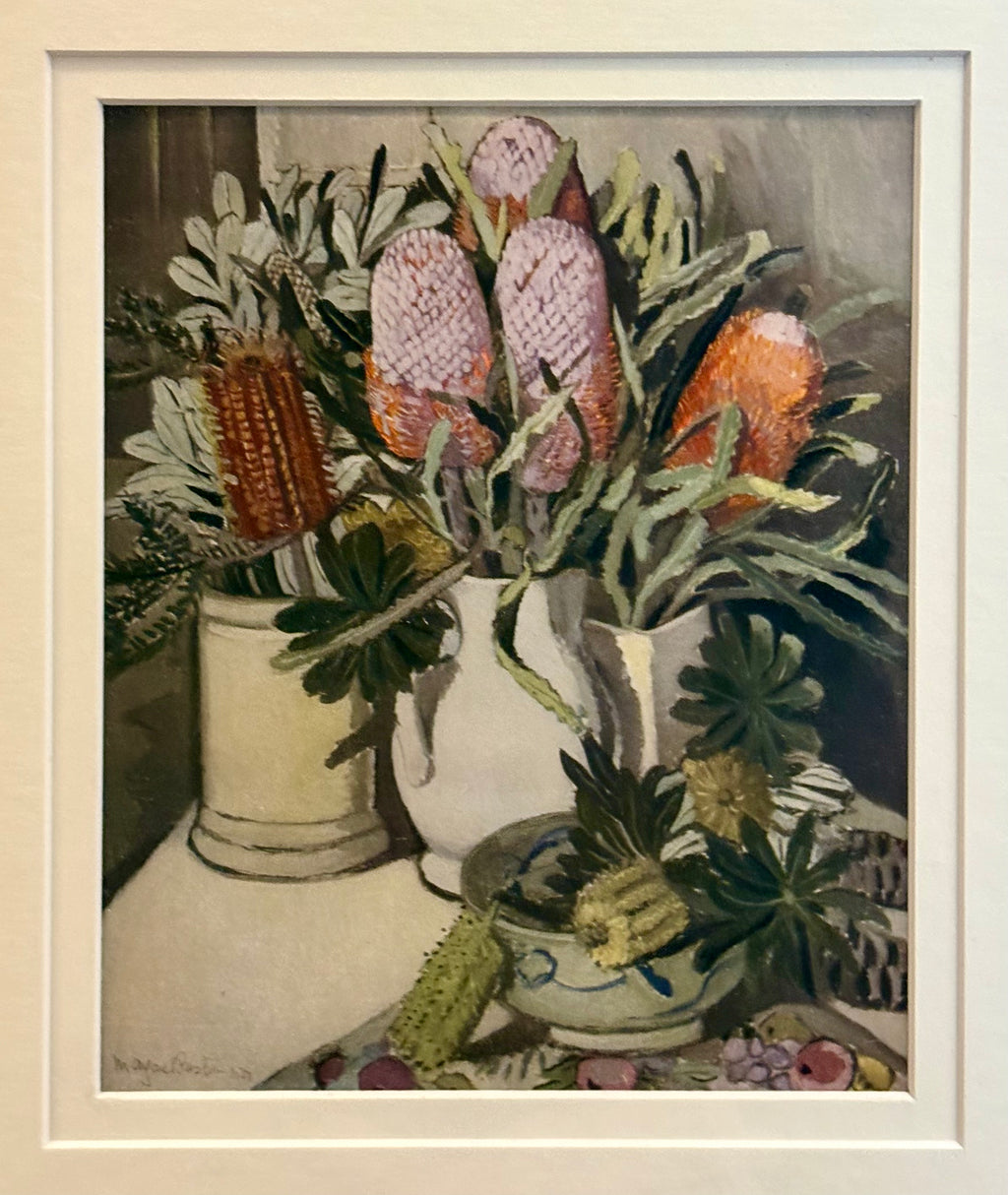 1930s Margaret Preston print, Banksias, antique framed art