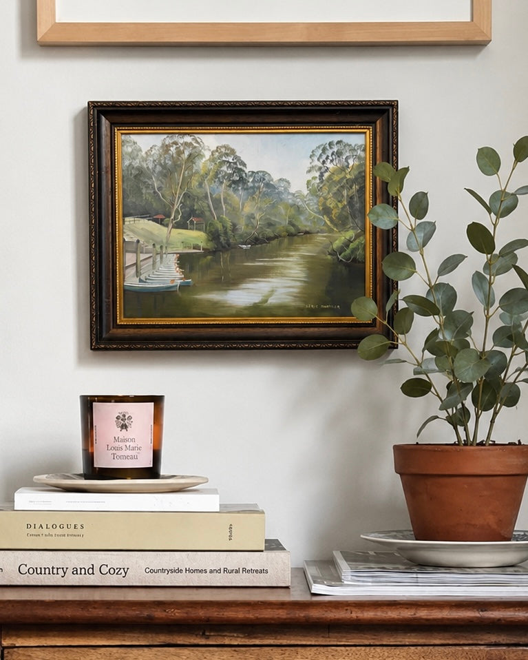 Original Serge Daeffler painting, Fairfield Boats, vintage framed artwork