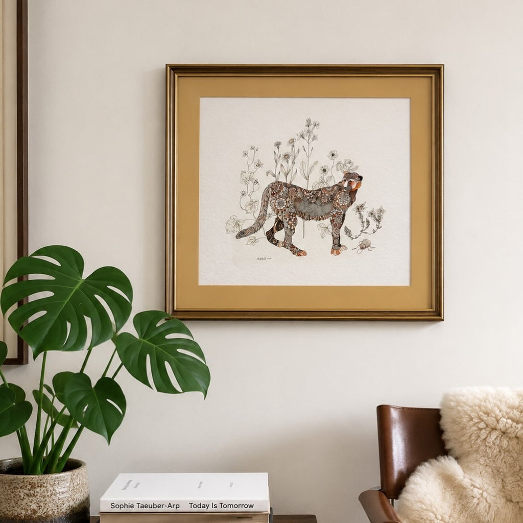 Original 1973 Jane Stapleford drawing with ink wash, fantasy, retro framed art