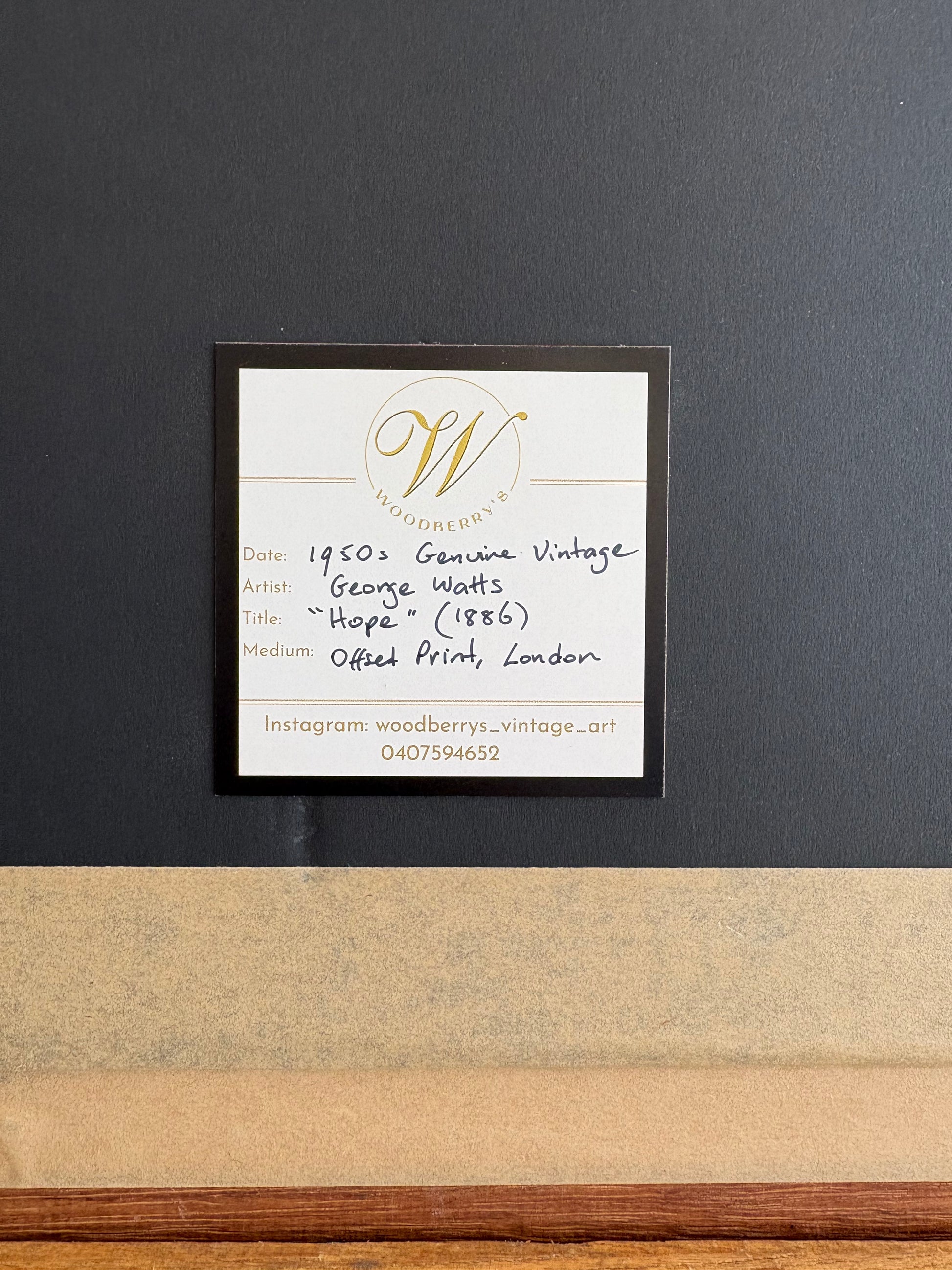 1950s vintage print after George Watts “Hope”, framed artwork, Symbolism