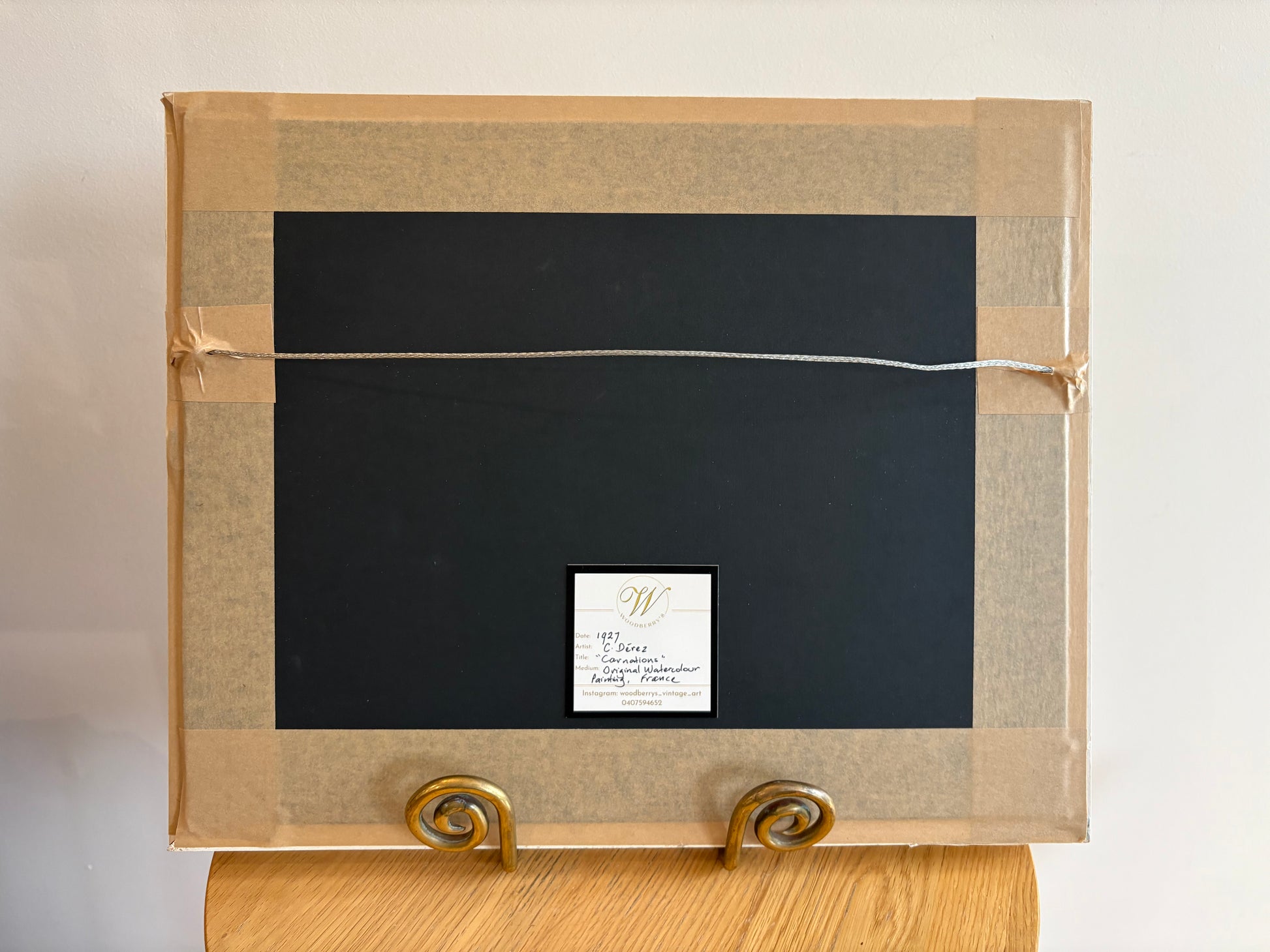 Original 1927 French antique watercolour painting, framed vintage art