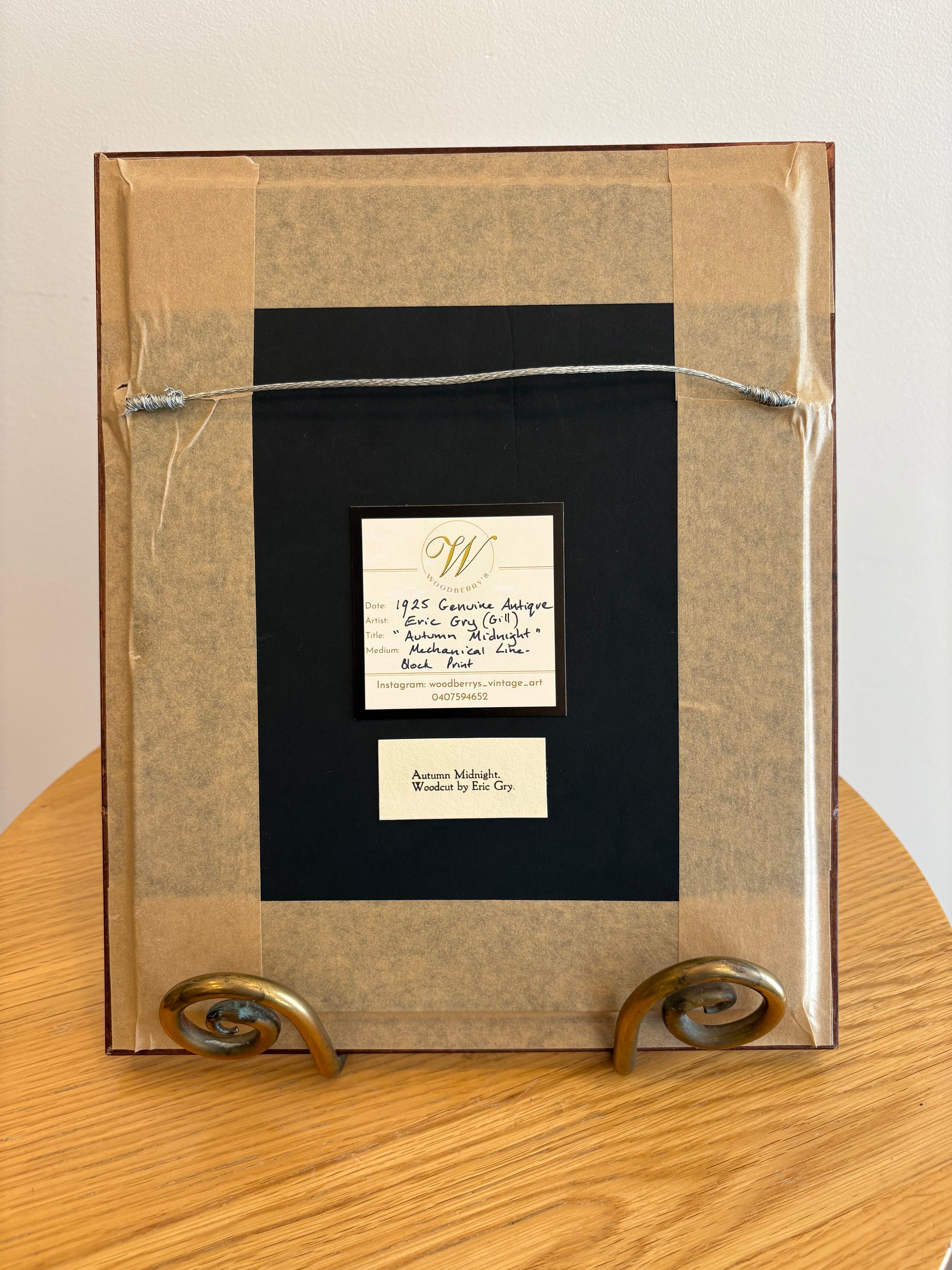 1925 Antique print, “Autumn Midnight”, Eric Gill, framed artwork