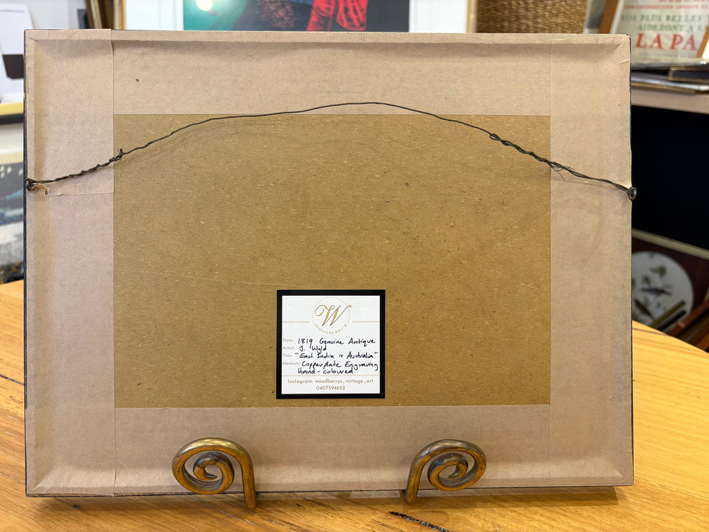 1819 antique map of Australia and surrounds, engraved, hand coloured, Thompson & Co, vintage framed