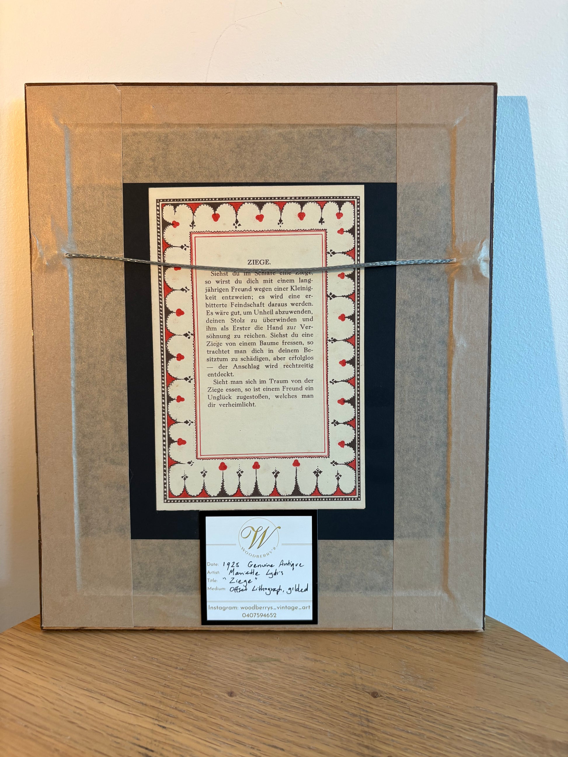 1925 Mariette Lydis gilded offset lithograph, goat, portrait, framed art, Art Deco