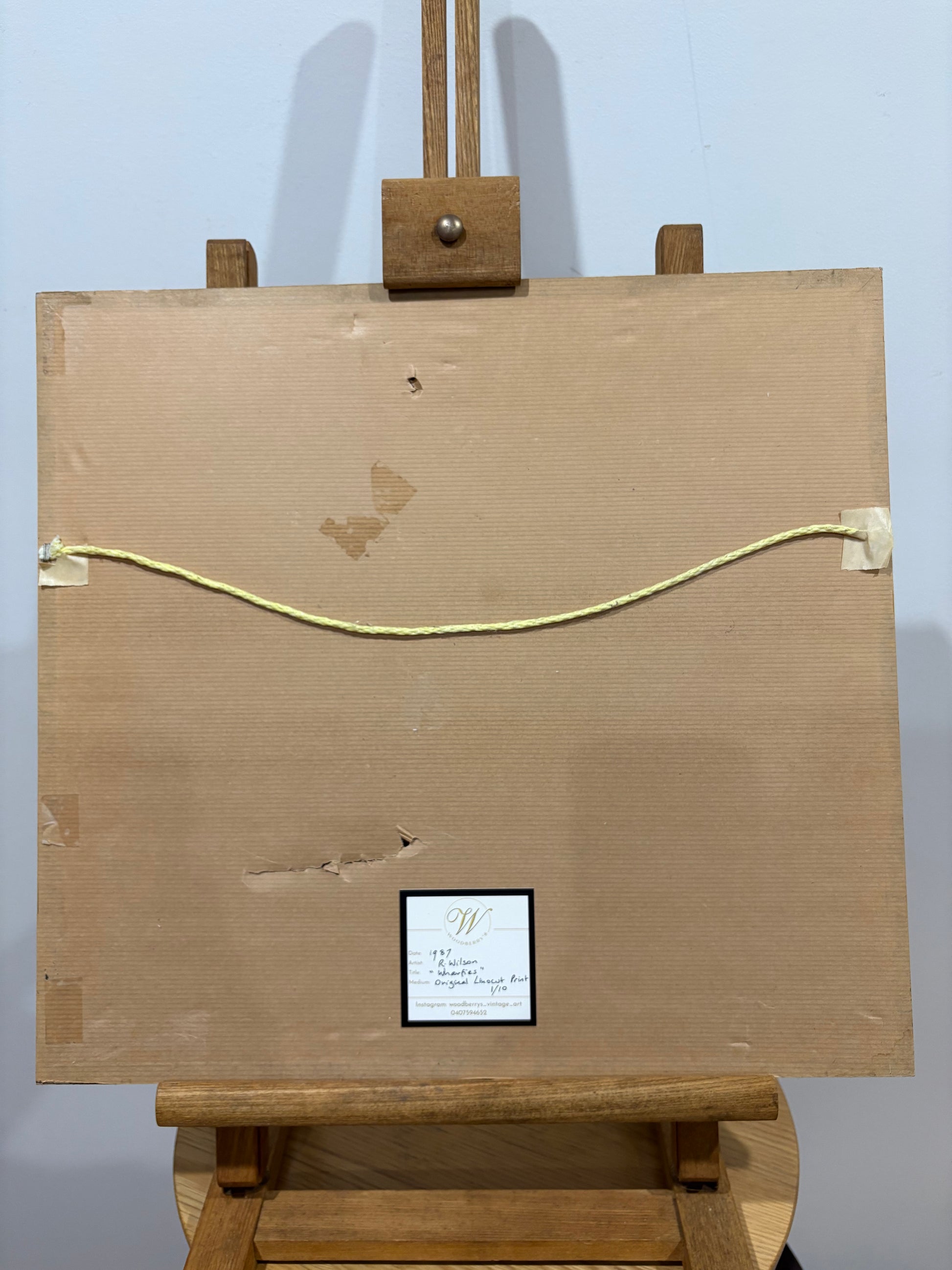 Original vintage lino print, signed R. Wilson, 1987, "The Wharfies", editioned 1/10, retro